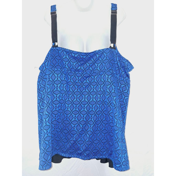 Catherines Size 34W Blue crochet lace swim tankini built in bra beachwear - Picture 4 of 6